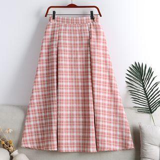 Plaid High-waist Medium Maxi A-line Skirt