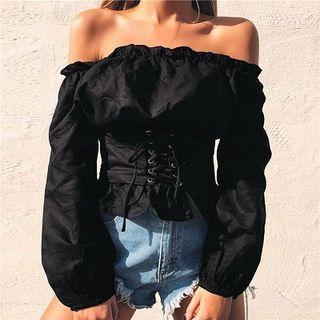 Smocked Waist Off-shoulder Blouse
