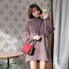 Mock-neck Furry-knit Mini Dress