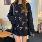 Long-sleeve Heart Patterned Loose-fit T-shirt