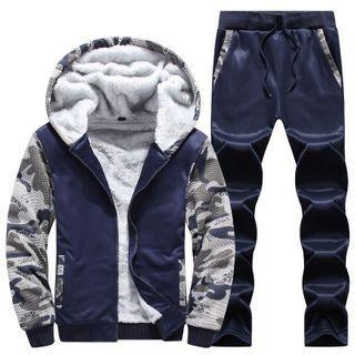 Set: Camouflage Hooded Zip Jacket + Cropped Harem Pants