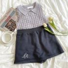 Plain Knit Vest / Half-waist Embroidered Skirt