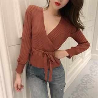 Long-sleeve Ribbed Wrap Top