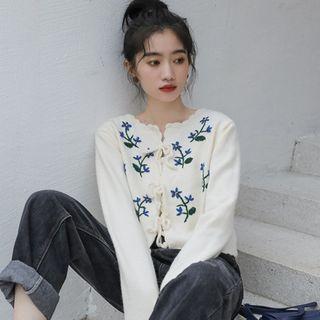 Floral Embroidered Cardigan / Camisole Top