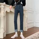 High-waist Roll-up Straight Leg Jeans