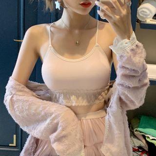 Lace Trim Cross Strap Padded Cropped Camisole Top