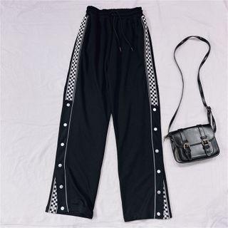 Checker Print Wide Leg Pants Black - One Size