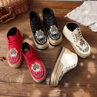 Embroidered High-top Lace-up Shoes