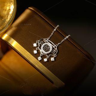 Longevity Lock Rhinestone Pendant Necklace Silver - One Size