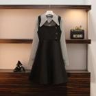 Set: Long-sleeve Plaid Shirt + Midi Pinafore Dress