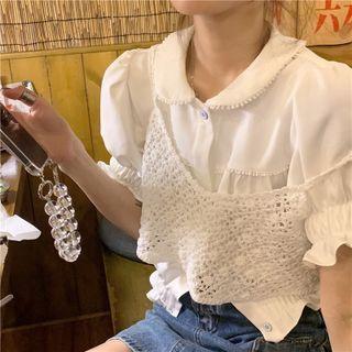 Puff-sleeve Peter-pan Collar Blouse / Knit Sleeveless Top