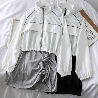 Set: Stand-collar Light Jacket + Drawstring Tank Dress