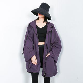 Drawstring Waist Hooded Windbreaker Purple - One Size