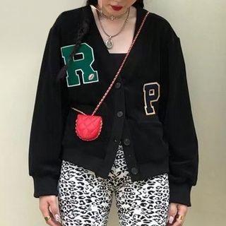 Large Lettering V-neck Cardigan