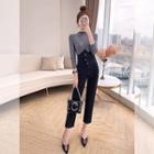 Set: 3/4-sleeve Mock Neck Top + Asymmetric Cropped Pants