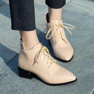 Patent Leather Block Heel Short Boots