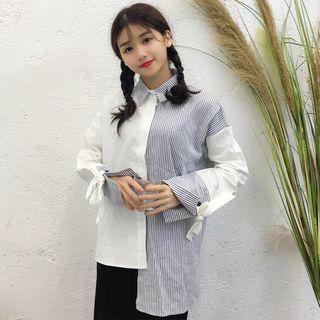 Striped Panel Asymmetrical Shirt