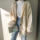 Balloon-sleeve Hooded Cardigan