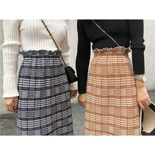 Frilled Plaid Midi A-line Skirt