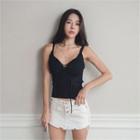Sleeveless Lace-up Front Rib-knit Top