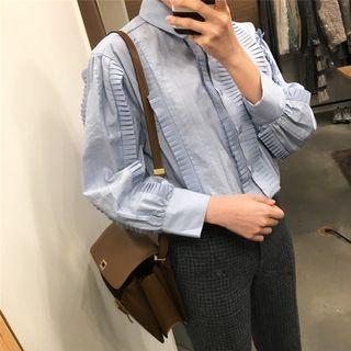 Ruffle Trim Panel Shirt Light Blue - One Size