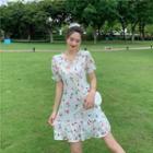 Short-sleeve Printed Mini A-line Lace Dress