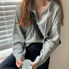 Long-sleeve Zipped Hooded Sweatshirt Gray - One Size