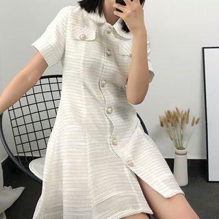Faux-pearl Button Short-sleeve Dress