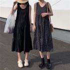 Sleeveless Plain/ Dotted Midi A-line Dress