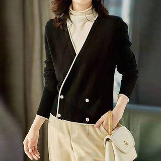 Mock Two-piece Long-sleeve Color Block Knit Sweater
