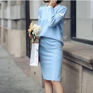 Set: Panel Long-sleeve Knit Sweater + Mini Skirt