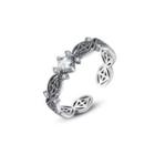 925 Sterling Silver Vintage Elegant Geometric Pattern Cubic Zirconia Adjustable Ring Silver - One Size