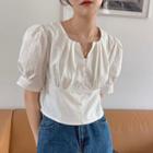 Puff-sleeve Split-neck Blouse