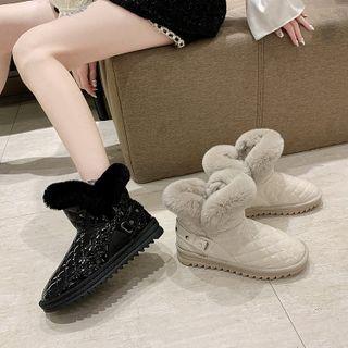 Buckled Fluffy Trim Short Boots