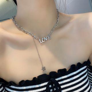 Lettering Star Pendant Alloy Necklace 1pc - Silver - One Size