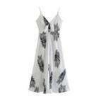 Spaghetti Strap Print Button-up Midi A-line Dress