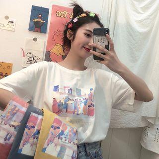 Cartoon Print Round-neck T-shirt