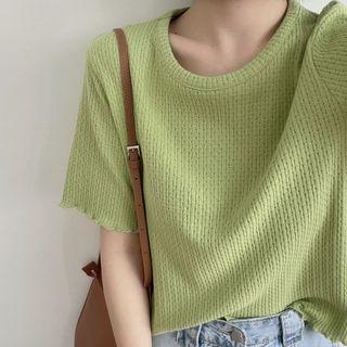 Short-sleeve Crew Neck Knit Top