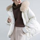 Furry-trim Snap Button Padded Jacket