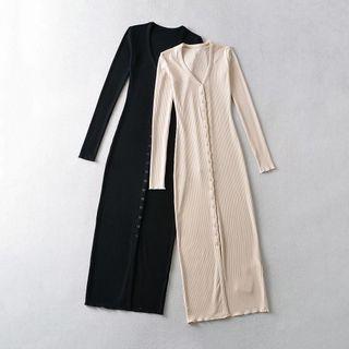 V Neck Long-sleeve Maxi Dress