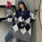 Ripped Argyle Sweater Blue - One Size