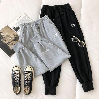 Lettering Embroidered High-waist Cropped Pants