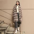 Dip-back Checked Wool Blend Coat Beige - One Size