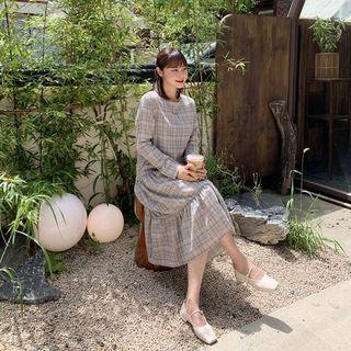 Round-neck Plaid Long Tiered Dress