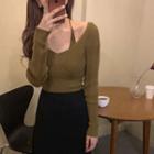 Mock Two-piece Halter Long-sleeve Knit Top