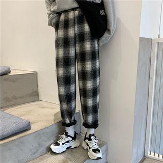 Gingham Woolen Straight-leg Pants