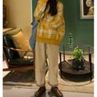 Long-sleeve Plaid Sweater / Wide Leg Corduroy Pants