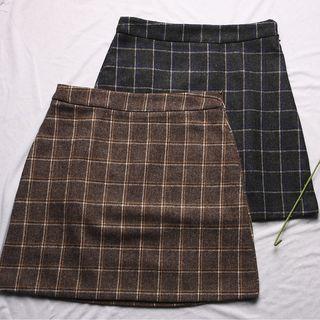 Check Woolen Mini Skirt