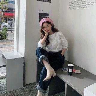 Patterned Fluffy Knit Top