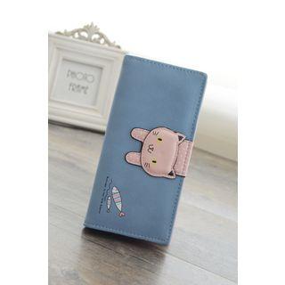 Cat Applique Bifold Zip Around Long Wallet